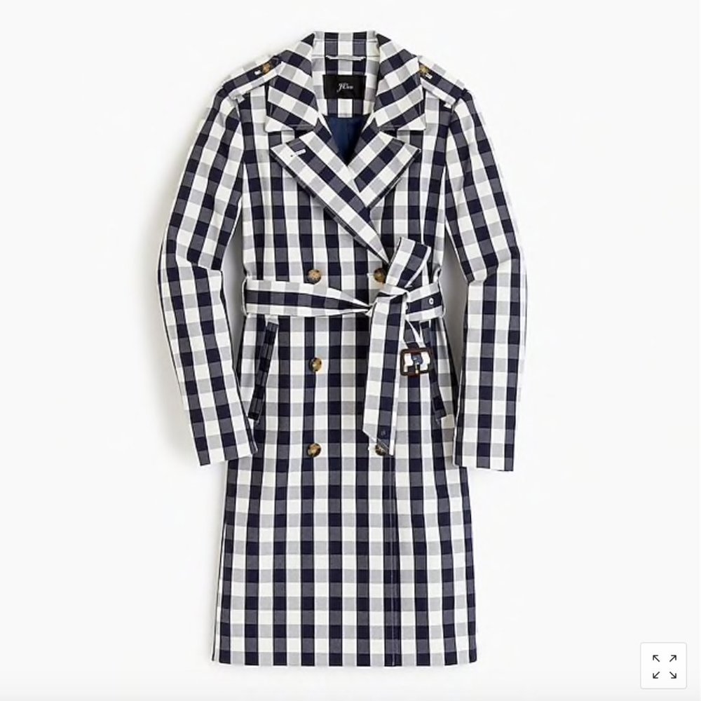 J. Crew Blue and White Gingham Trench